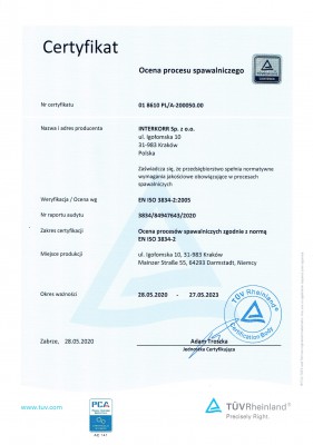 Inspection of welding process EN ISO 3834-2:2005 PL